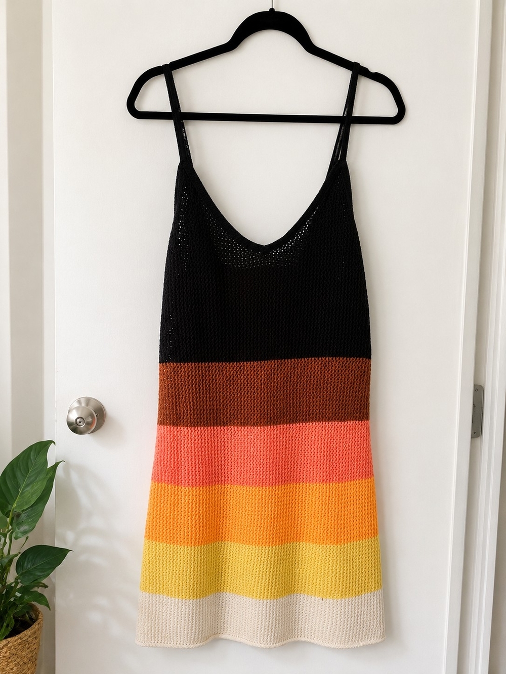 aerie Striped Knit Mini Dress in Black, Brown, Coral, Orange, Yellow, Cream